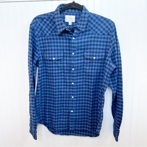 Lucky Brand 7MD41932 Two Tone Blue Checkered Plaid Snap Button Flannel Shirt